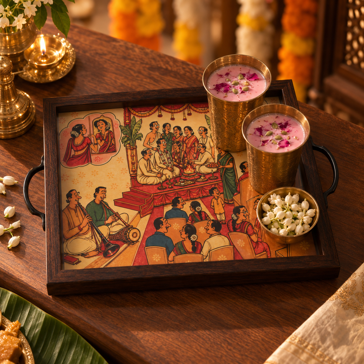 Tamil Wedding Ceremony tray styled with sweets as a wedding gift