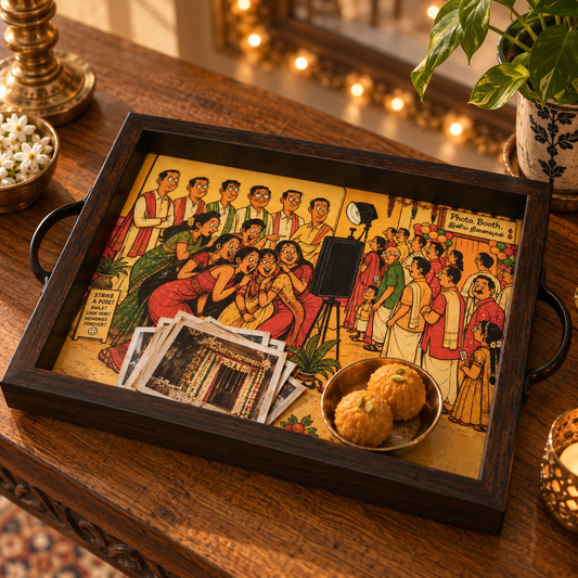 Vintage Photo Booth illustrated tray styled with snacks