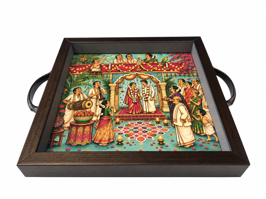 Tamil Wedding Mandapam heritage serving tray, angled view