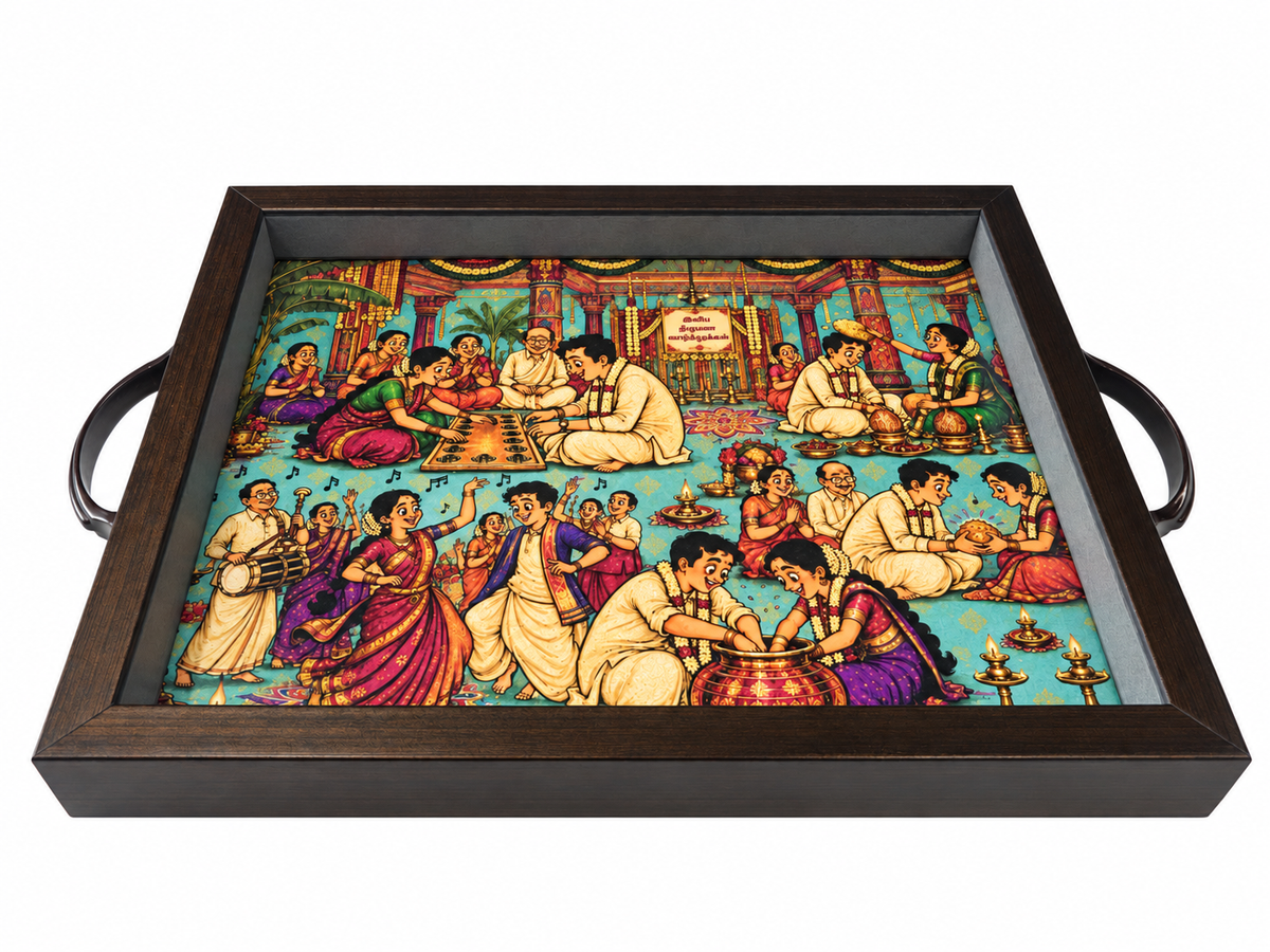 Tamil Wedding Rituals heritage serving tray, angled view