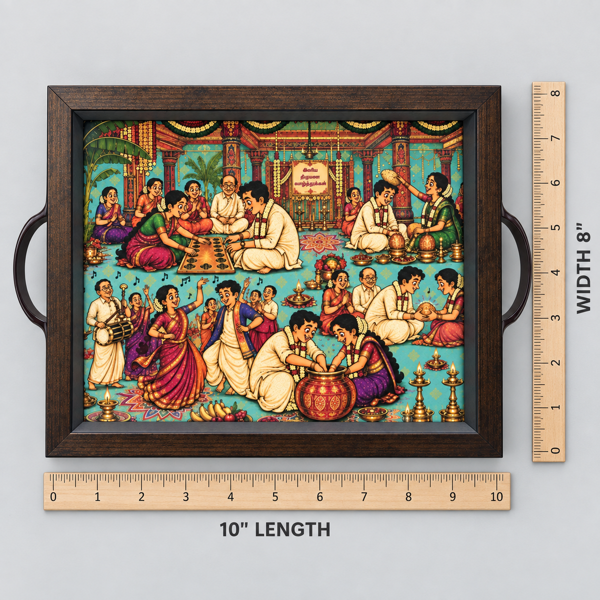 Tamil Wedding Rituals tray dimensions, 10 x 8 inches