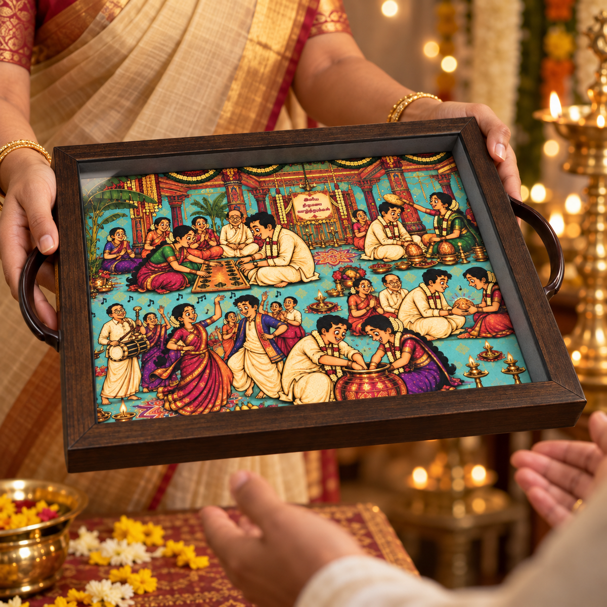 Tamil Wedding Rituals tray styled with sweets for festive gifting