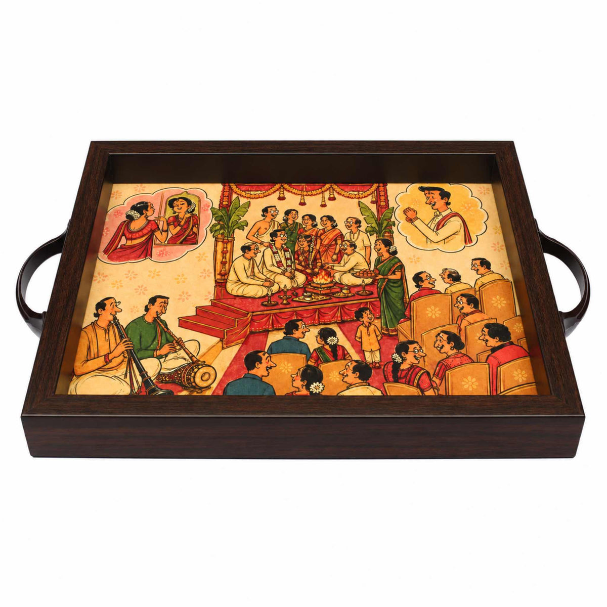 Tamil Wedding Ceremony serving tray, angled view with side handles