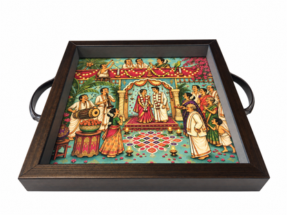 Tamil Wedding Mandapam heritage serving tray, angled view